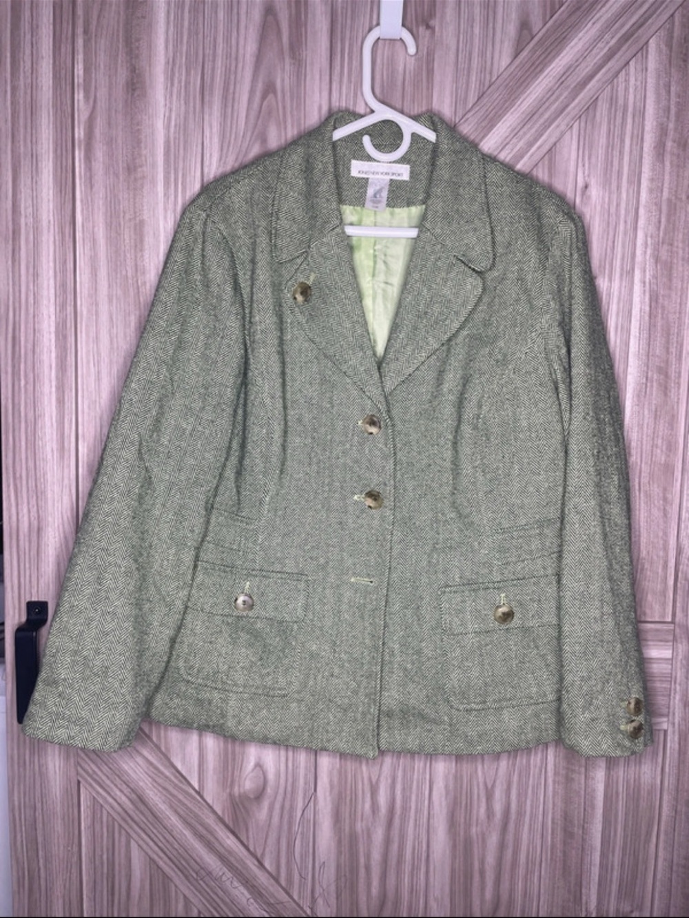 Jones New York Light Green Wool-Blend Tailored Blazer